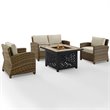 Crosley Furniture Bradenton 4-Piece Fabric Patio Fire Pit Sofa Set in Brown/Sand