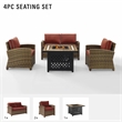 Crosley Furniture Bradenton 4 Piece Patio Fabric Fire Pit Sofa Set in Brown/Red