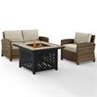 Crosley Furniture Bradenton 3 Piece Metal Patio Fire Pit Sofa Set in Brown/Sand
