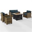 Crosley Furniture Bradenton 5 Piece Patio Fabric Fire Pit Sofa Set in Brown/Navy