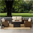 Crosley Furniture Bradenton 5 Piece Patio Fabric Fire Pit Sofa Set in Brown/Sand