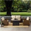 Crosley Furniture Bradenton 5 Piece Patio Fabric Fire Pit Sofa Set in Brown/Sand