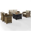 Crosley Furniture Bradenton 5 Piece Patio Fabric Fire Pit Sofa Set in Brown/Sand