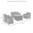 Crosley Furniture Bradenton 5Pc Patio Fabric Fire Pit Sofa Set in Brown/Red