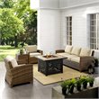 Crosley Furniture Bradenton 5Pc Patio Fabric Fire Pit Sofa Set in Brown and Sand
