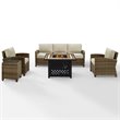 Crosley Furniture Bradenton 5Pc Patio Fabric Fire Pit Sofa Set in Brown and Sand