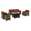 Crosley Furniture Bradenton 5 Piece Patio Fabric Fire Pit Sofa Set in Brown/Red