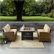 Crosley Furniture Bradenton 3Pc Metal Patio Fire Pit Sofa Set in Brown and Sand