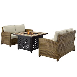 crosley bradenton 3 piece patio fire pit sofa set in brown and sand