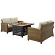 Crosley Furniture Bradenton 3Pc Metal Patio Fire Pit Sofa Set in Brown and Sand