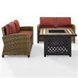 Crosley Furniture Bradenton 3Pc Patio Fabric Fire Pit Sofa Set in Brown/Red