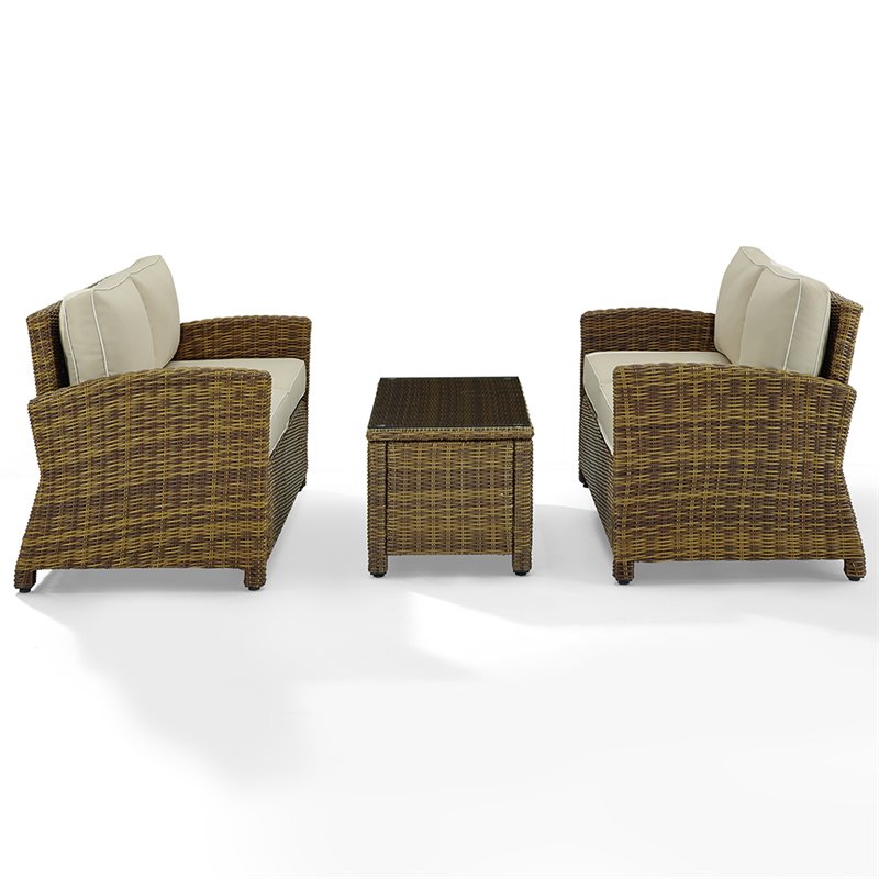 Crosley Furniture Bradenton 3 Piece Metal Patio Sofa Set in Brown and Sand