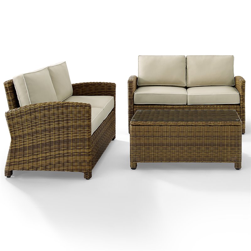 Crosley Furniture Bradenton 3 Piece Metal Patio Sofa Set in Brown and Sand