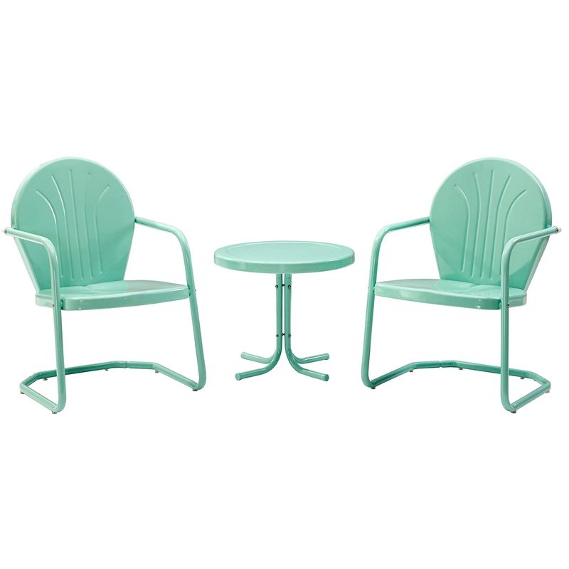 Crosley Furniture Griffith 3 Piece Metal Patio Conversation Set in Aqua
