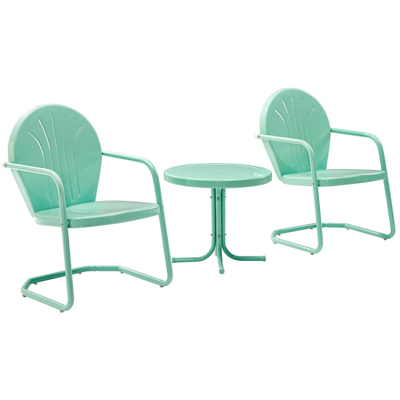 Crosley Furniture Griffith 3 Piece Metal Patio Conversation Set in Aqua