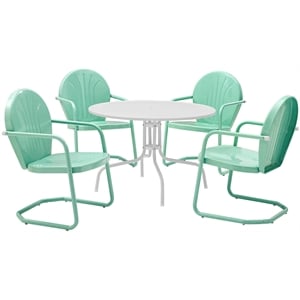 Crosley Furniture Griffith 5 Piece Metal Patio Dining Set in White and Aqua