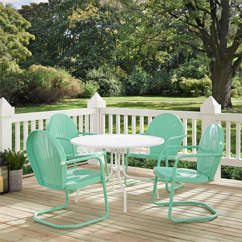 Crosley Furniture Griffith 5 Piece Metal Patio Dining Set in White and Aqua