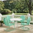 Crosley Furniture Griffith 5 Piece Metal Patio Dining Set in White and Aqua