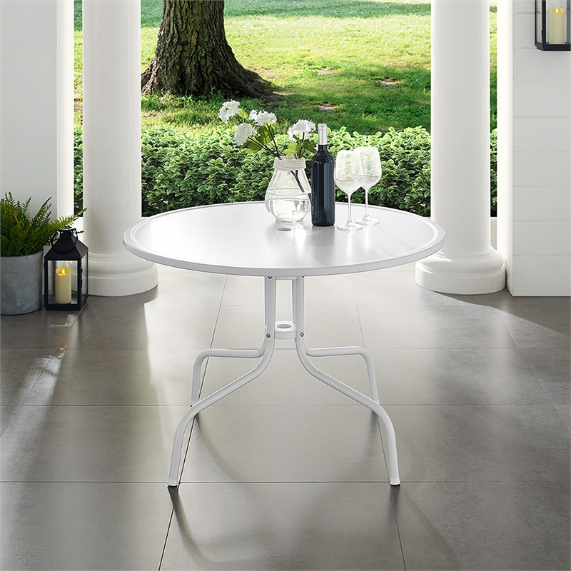 Crosley Furniture Griffith 5 Piece Metal Patio Dining Set in White and Aqua