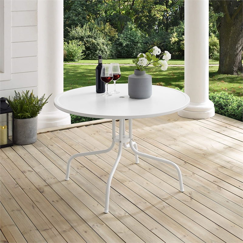 Crosley Furniture Griffith 5 Piece Metal Patio Dining Set in White and Aqua