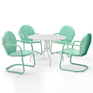 crosley griffith 5 piece metal patio dining set in white and aqua