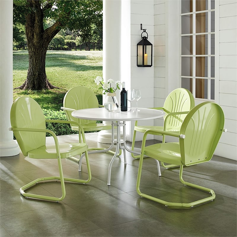 Crosley Furniture Griffith 5 Piece Metal Patio Dining Set in White and Key Lime