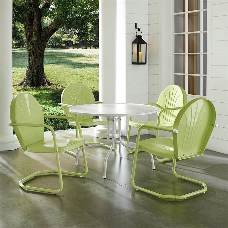 Crosley Furniture Griffith 5 Piece Metal Patio Dining Set in White and Key Lime