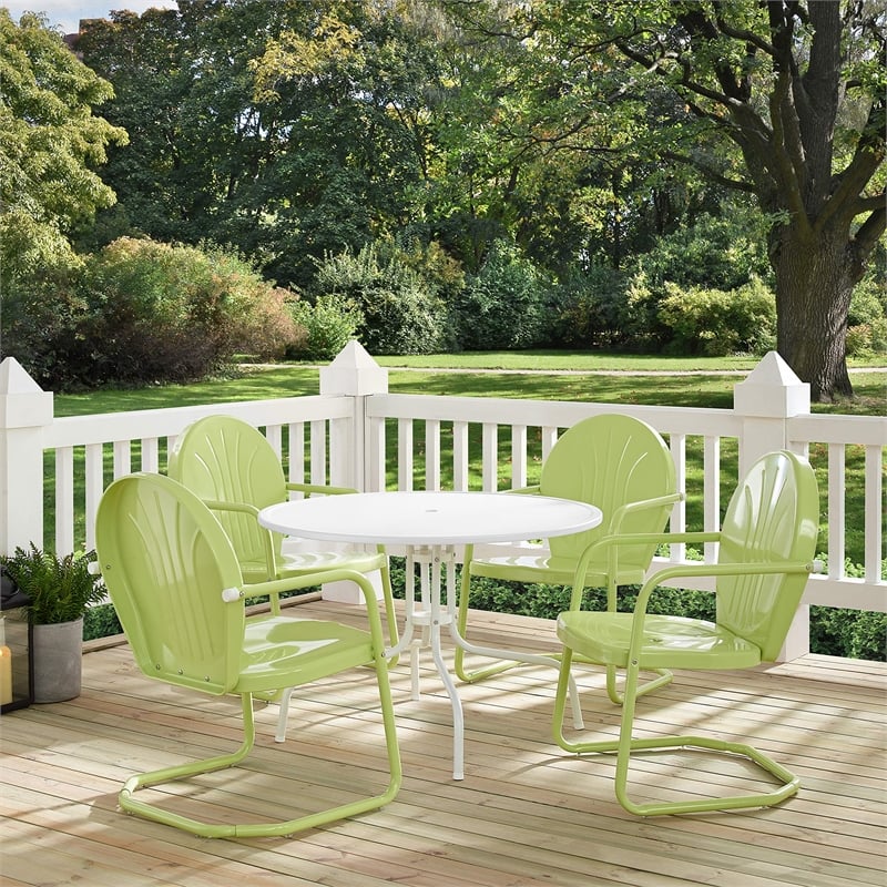 Crosley Furniture Griffith 5 Piece Metal Patio Dining Set in White and Key Lime