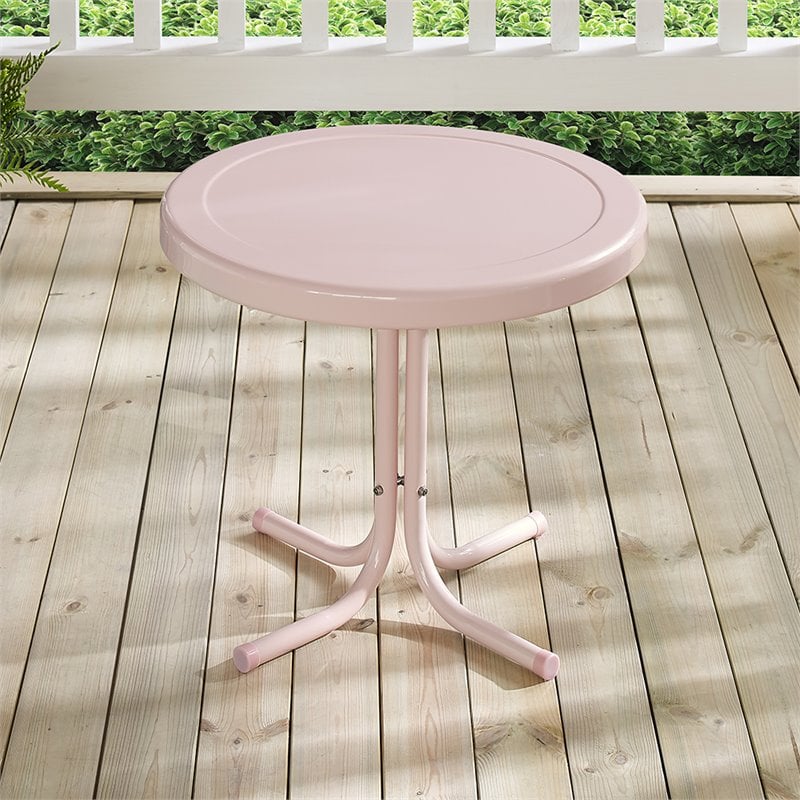 Crosley Retro Metal Patio End Table In Pink Co1011a Pi