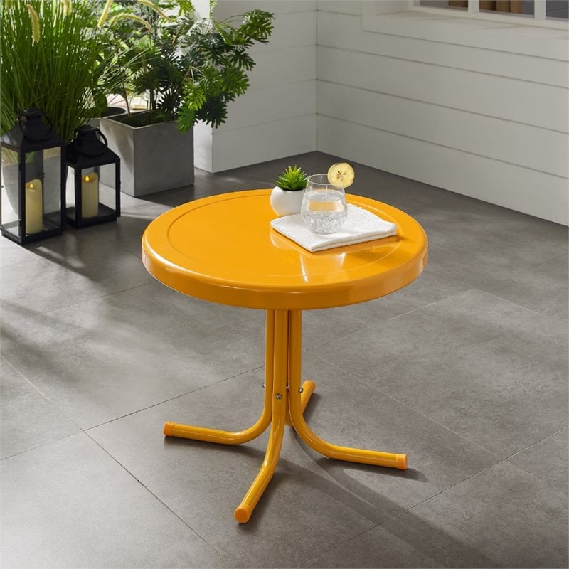 Crosley Furniture Retro Metal Patio End Table in Tangerine Gloss
