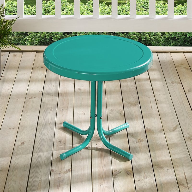 Crosley Retro Metal Patio End Table In, Turquoise Metal Outdoor Table