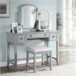 Crosley Furniture Vista Wood Linen Vanity Stool in Dove Gray/Cream