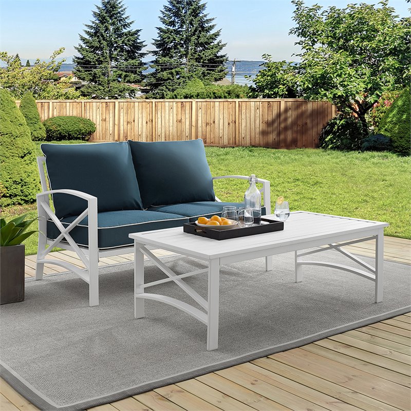 Crosley Kaplan 2 Piece Patio Sofa Set in Navy and White | Cymax Business