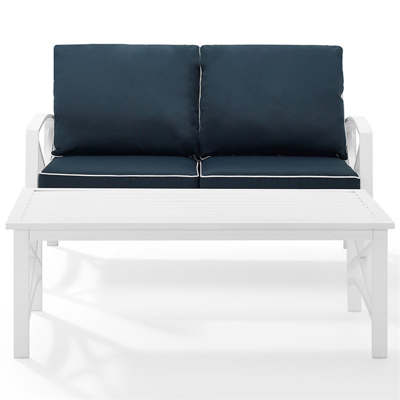 Crosley Kaplan 2 Piece Patio Sofa Set in Navy and White | Cymax Business