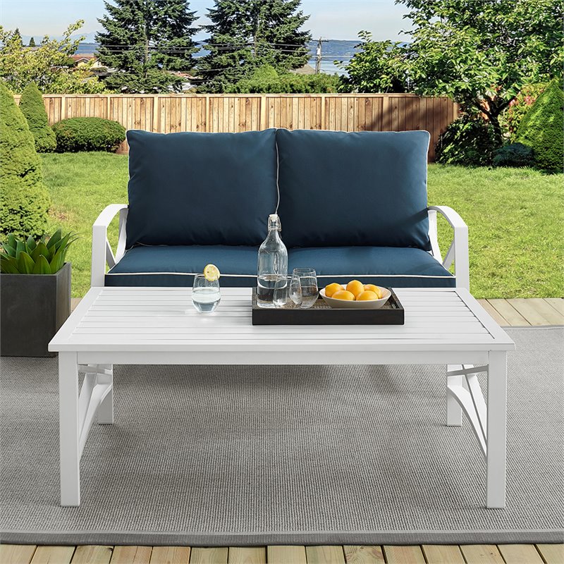 Crosley Kaplan 2 Piece Patio Sofa Set in Navy and White | Cymax Business