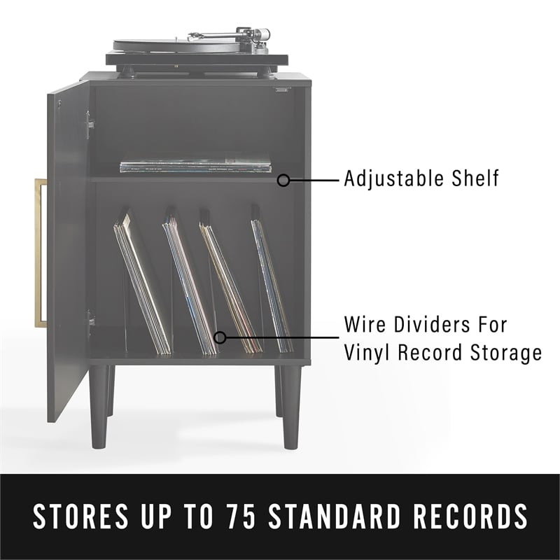 Crosley Furniture Everett Wood Record Player Stand in Matte Black