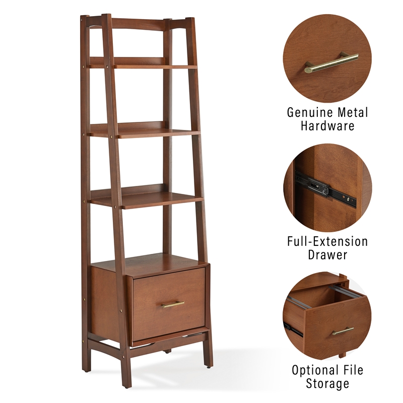 Crosley Furniture Landon Wood 4 Shelf Narrow Etagere Bookcase in Mahogany