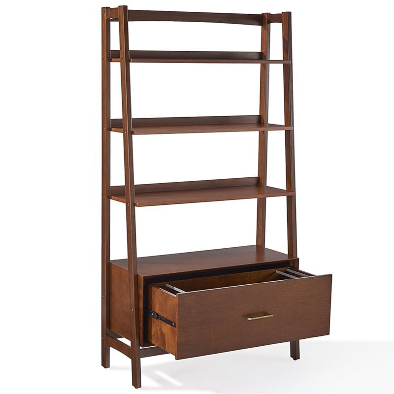 Crosley Furniture Landon Wood 4 Shelf Wide Etagere Bookcase in Mahogany