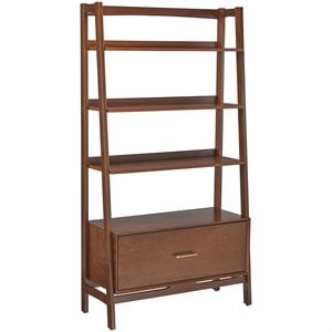 Crosley Furniture Landon Wood 4 Shelf Wide Etagere Bookcase in Mahogany