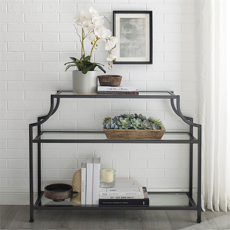 Crosley Aimee Glass Top Accent Console Table In Oil Rubbed Bronze Cymax Business Crosley Aimee Glass Top Accent Console, Crosley Aimee Console Table