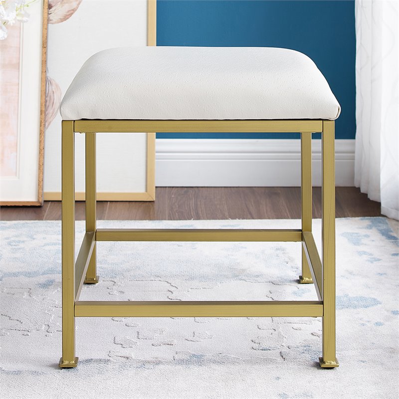 Crosley Furniture Aimee Metal Vanity Stool in Soft Gold/Oatmeal