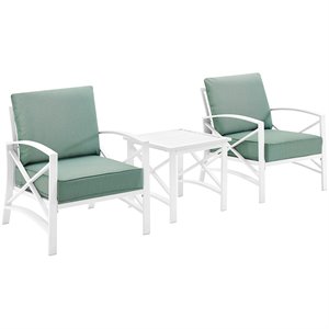 crosley kaplan metal patio arm chair in mist and white (set of 2)