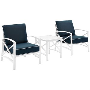 crosley kaplan metal patio arm chair in navy and white (set of 2)