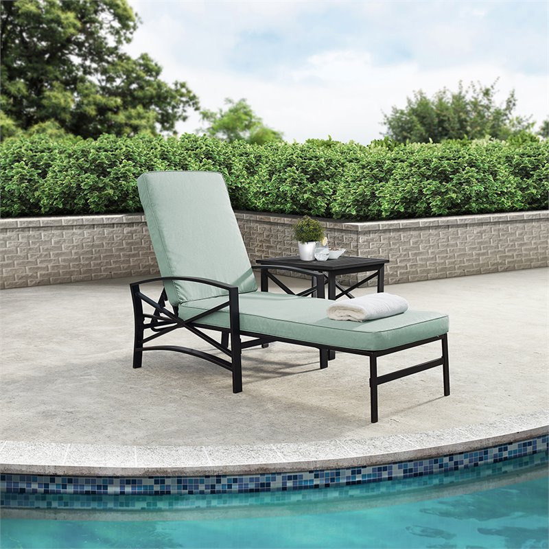 Crosley Kaplan Metal Patio Chaise Lounge In Mist And Oil Rubbed Bronze Ko60018bz Mi
