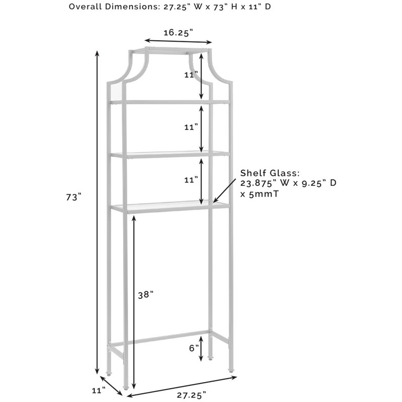 crosley furniture aimee 3 shelf metal/glass spacesaver in soft gold