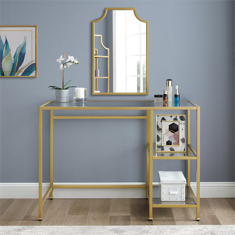 Crosley Aimee Glass Vanity Desk In Soft, Gold Glass Vanity Table