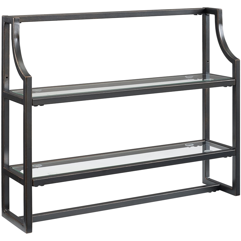 Crosley Furniture Aimee 2 Shelf Glass Metal Wall Shelf in Oil Rubbed Bronze