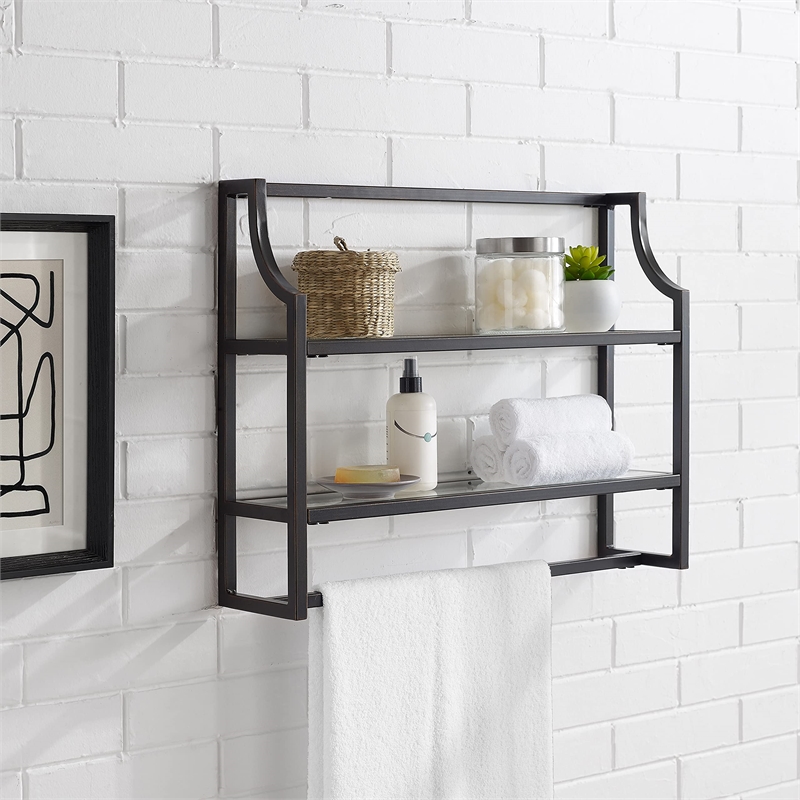 Crosley Furniture Aimee 2 Shelf Glass Metal Wall Shelf in Oil Rubbed Bronze