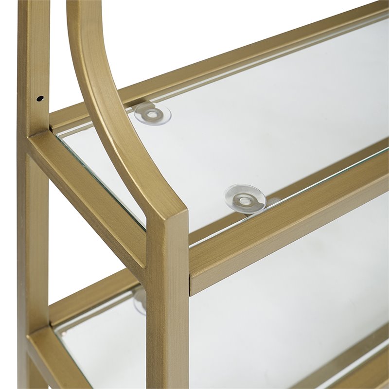 Crosley Furniture Aimee 2 Shelf Glass Metal Wall Shelf in Soft Gold