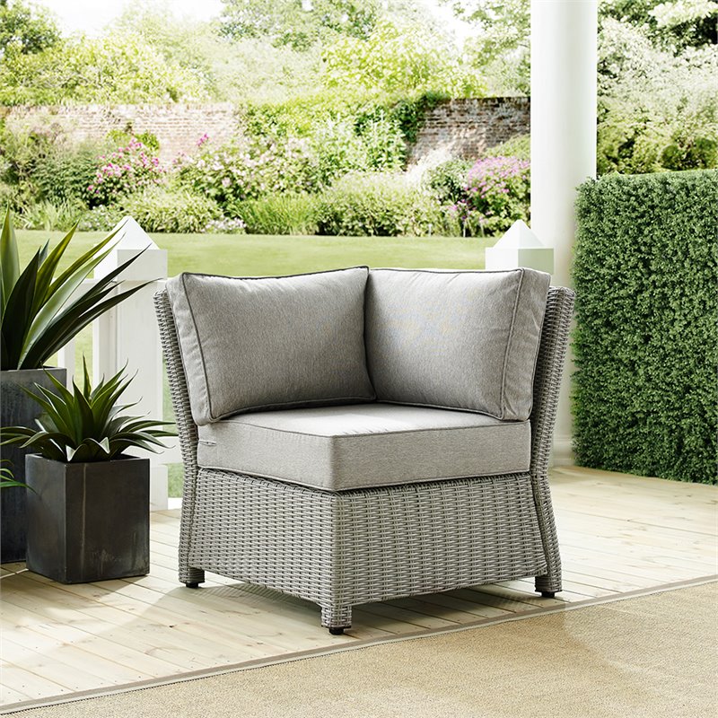 Crosley Bradenton Wicker Patio Corner Chair in Gray